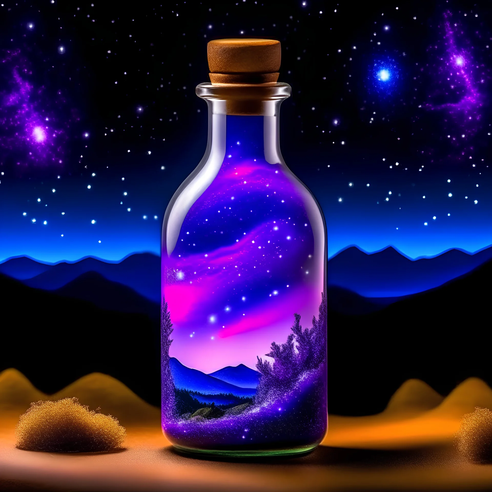 beautiful scenery nature glass bottle landscape, purple galaxy bottle.