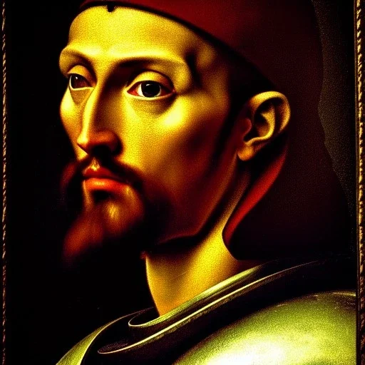 portrait of a medieval knight Caravaggio style