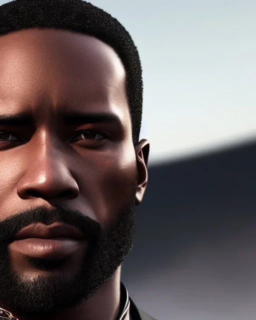 "MIddle aged black human male, with a trimmed but uneven beard, piercing eyes with slick back hair, full-scale head and shoulders portrait, 8k resolution concept art portrait by Greg Rutkowski, Artgerm, WLOP, Alphonse Mucha dynamic lighting hyperdetailed intricately detailed Splash art trending on Artstation triadic colors Unreal Engine 5 volumetric lighting Splash art fantasy"