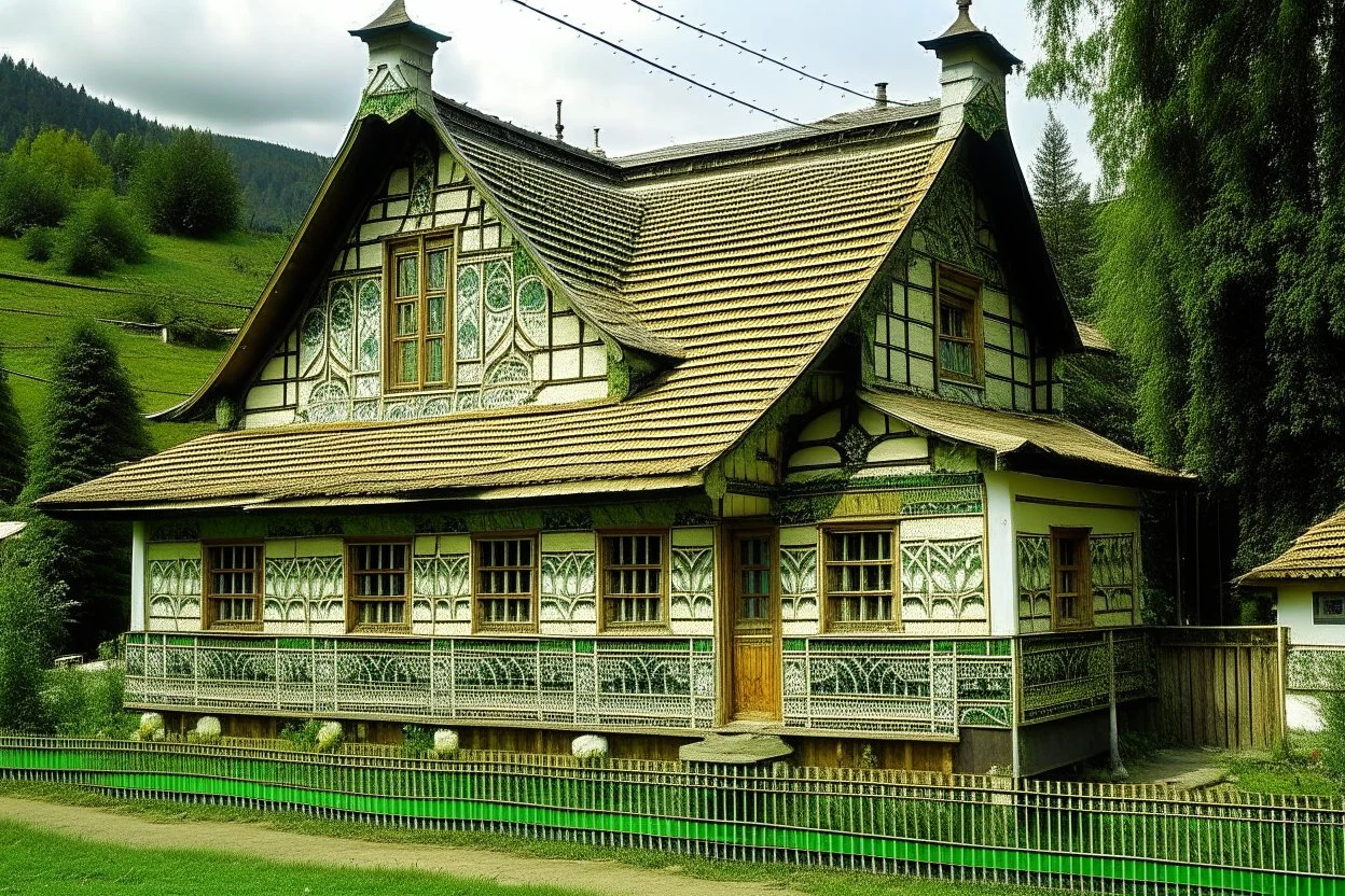 schita cu tema casa taraneasca din Bucovina , incadrata bine in rama , hasurat cu linii fine , cu mare acuratete si contrast , stil gravura pe metal