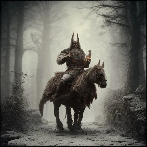 an old viking riding a horse, scary, zombie, steam punk, realistic, made in octane, cinematic, ultra-realistic, extremely detailed octane rendering, 8K, VRAY Super Real ar 2:3, dof photorealistic futuristic 50mm lens hard lighting dark gray tintype photograph, realistic lighting, sepia color