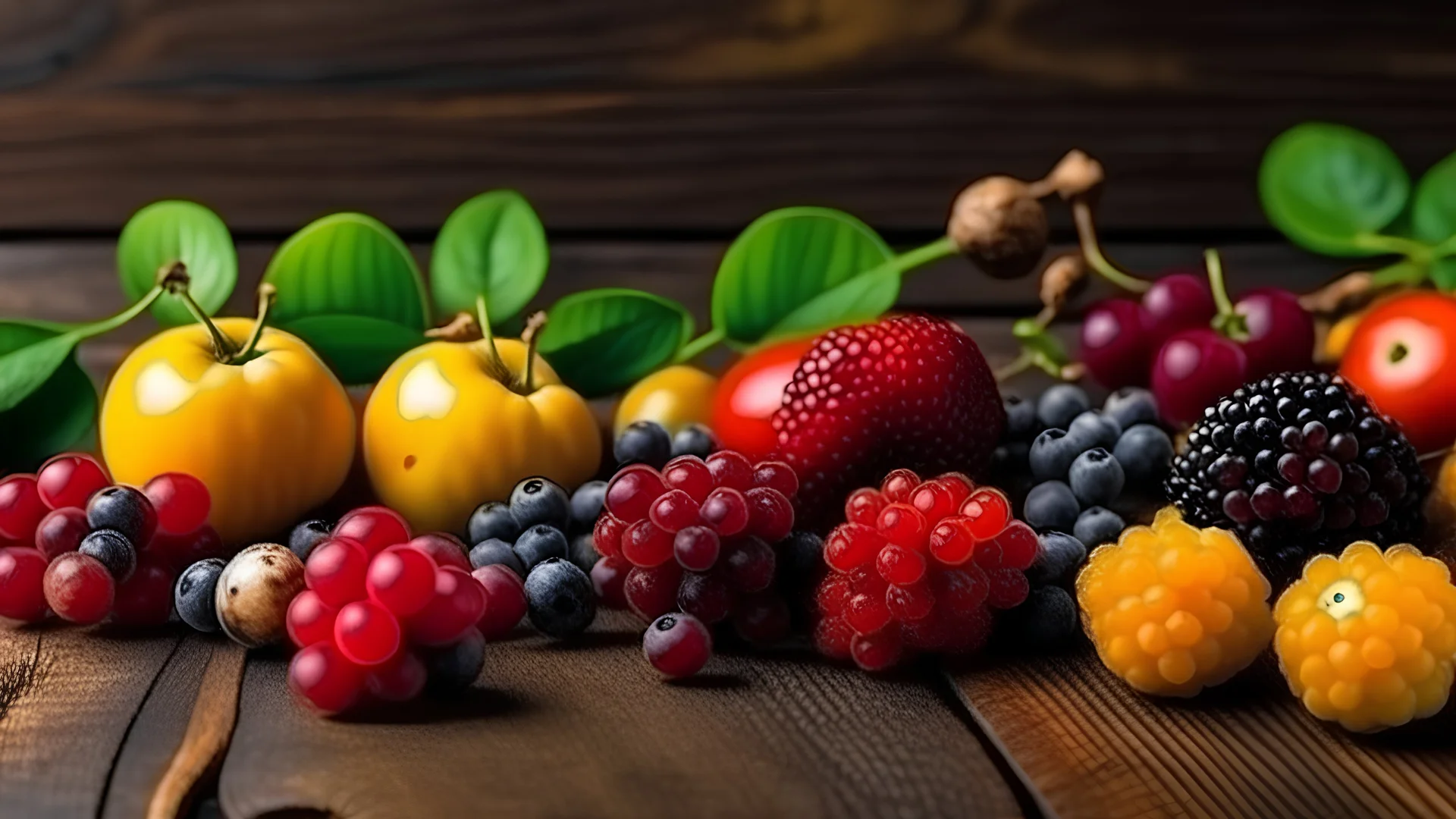 Colorful berries assortment on rustic wooden table