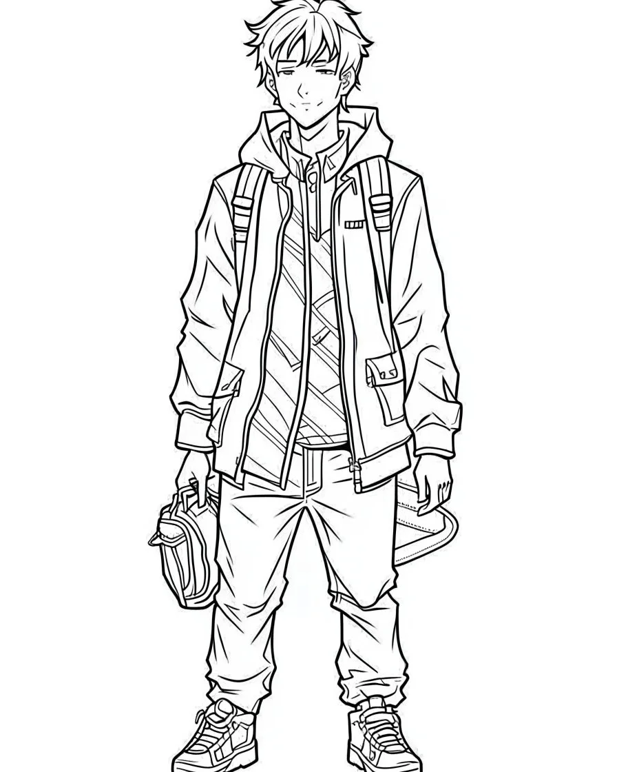 outline art for real Kristoff full body coloring page, Japanese manga style, cartoon style, cute face, white background sketch style, full body is a must, only use outline, clean line art, no shadow, bold outline