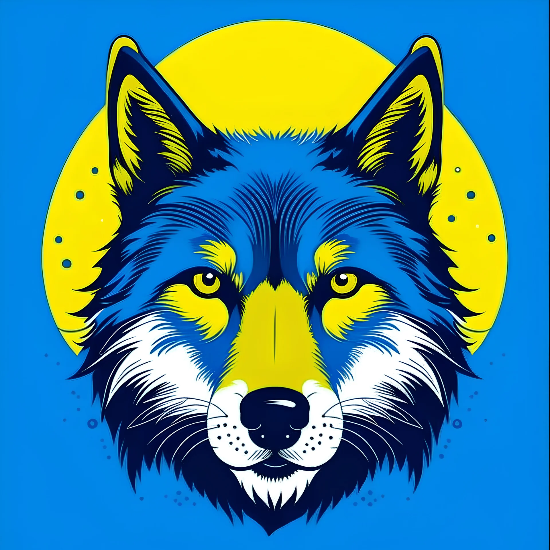 Wolf face vector illustration with 2 color yellow and blue sky