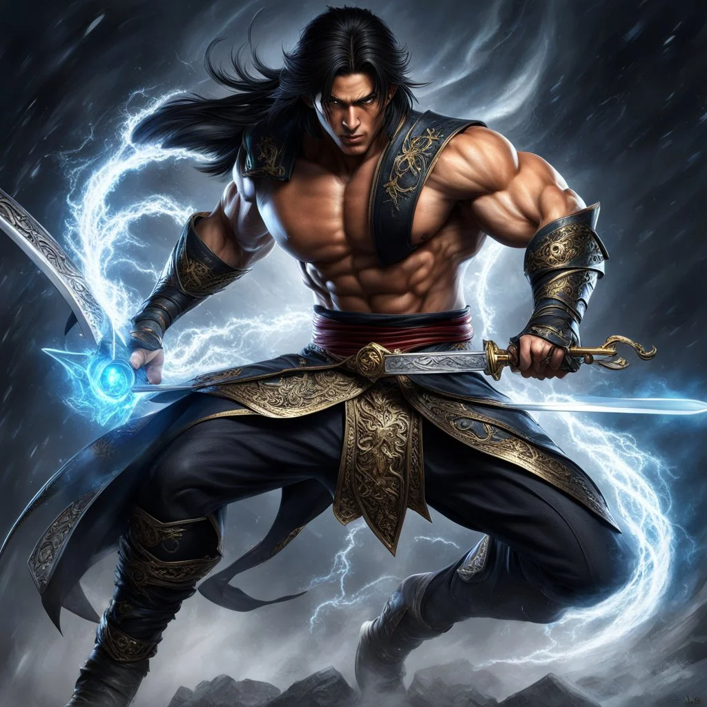 Fhoto full body, reality, Raw, Liu kang, super magic storm, mortal combat, sword, sexy killer, power of dragon, digital art, intricate details, powerful composition, captivating, , trending on artstation, sharp focus, studio photo, intricate details, highly detailed, by addiedigi