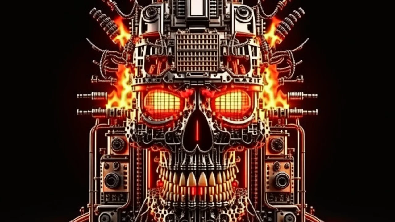 4K. REALISTIC FULL DETAILS. LOGO EMISSION DE RADIO HARDROCK FIRESTARTER TERMINATOR.