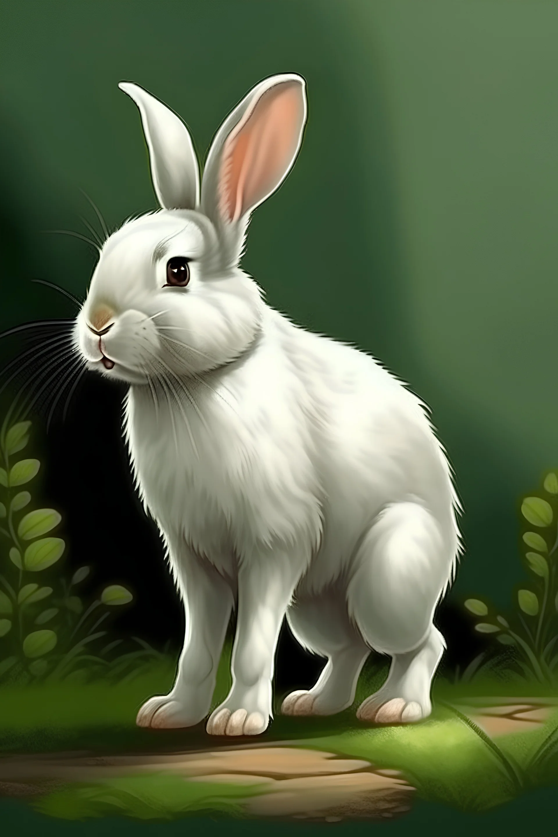 realistic rabbit in nature standing on two legs