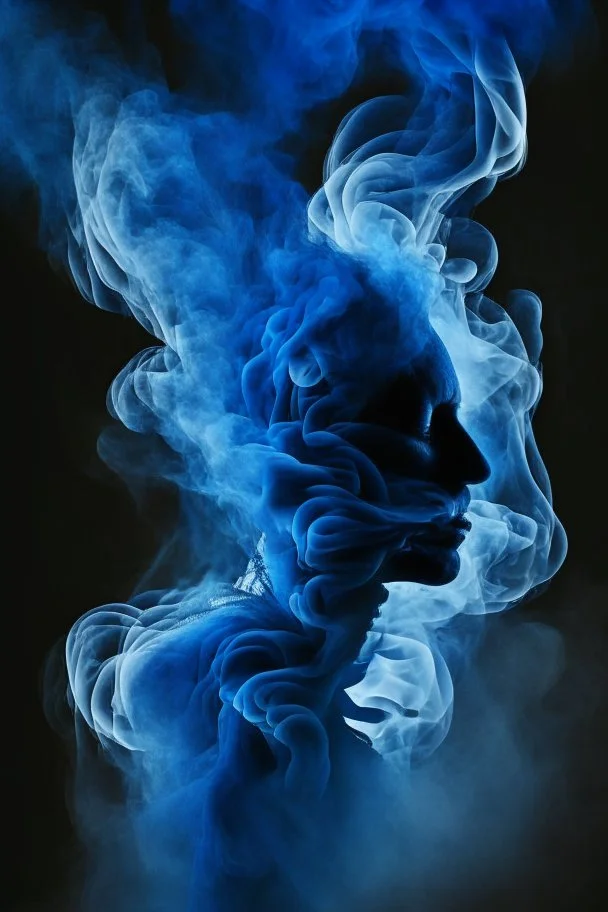 blue smoke in a shape of a smoke person