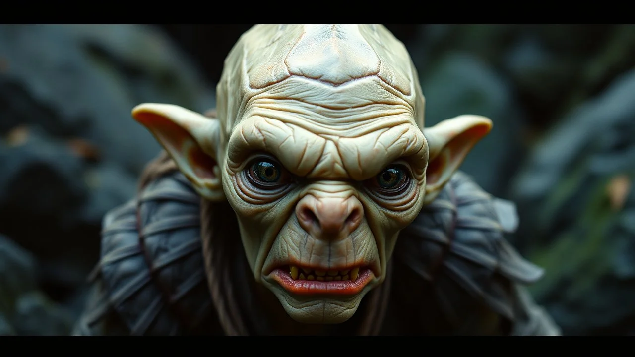 Gollum in Tolkien Lord of the Rings, award-winning colour photograph, beautiful composition, exquisite detail, Nikon 35mm