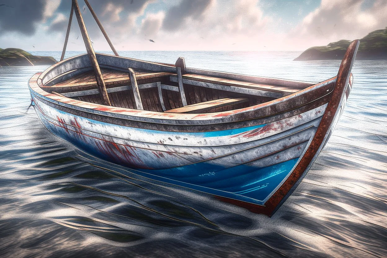 Fisherboat, realistic, colorfull, ocean, small boat, rowing boat