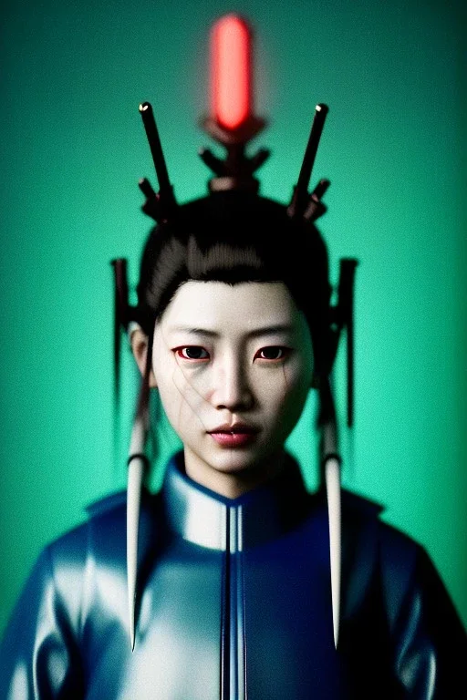 portrait, Asian woman samurai warrior :: symmetry photography, cyberpunk style :: helmet, latex dress, japanese traditional ornaments, red, white, black, led wires, glow eyes, cinematic, Ultra realistic, dark scene, soft color, highly detailed, unreal engine 5, RTX, ultra detail, 3d, finely drawn, high definition.