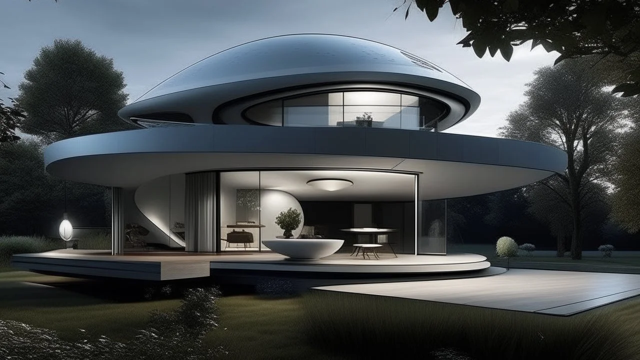 Modern minimalist house with a basement housing a collection of extraterrestrial artifacts.