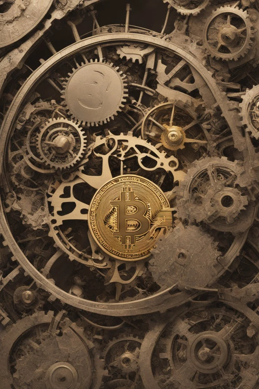 digital masterpiece depicting Bitcoin as the central piece in an intricate clockwork mechanism? The gears and cogs represent different cryptocurrencies, with Bitcoin at the heart, driving the entire system. The 8K resolution would capture the fine details of this unique portrayal, showcasing Bitcoin's integral role in the intricate machinery of the crypto world.