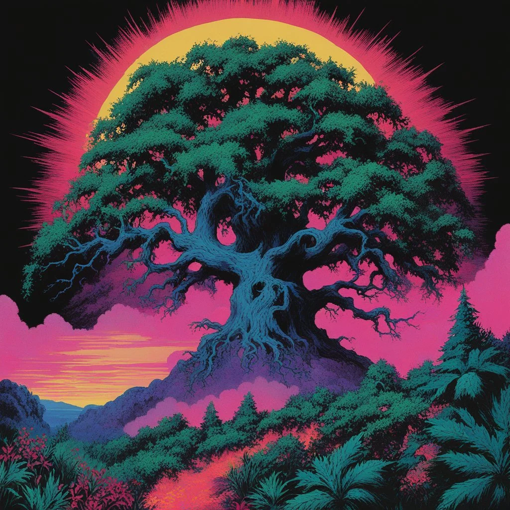 [glitched acid trip by Carlos Ezquerra album cover] AD&D Burning Bush on the holly hill, speaking with all its teeth