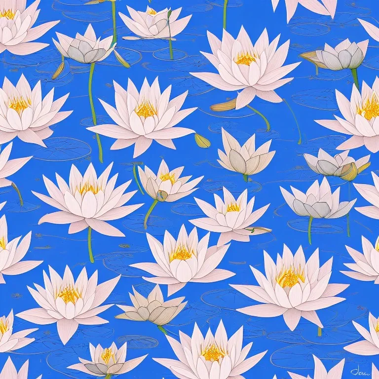 highly detailed painting of Blue Lotus Lily (nymphaea caerulea), seamless pattern, Abstract Expressionism