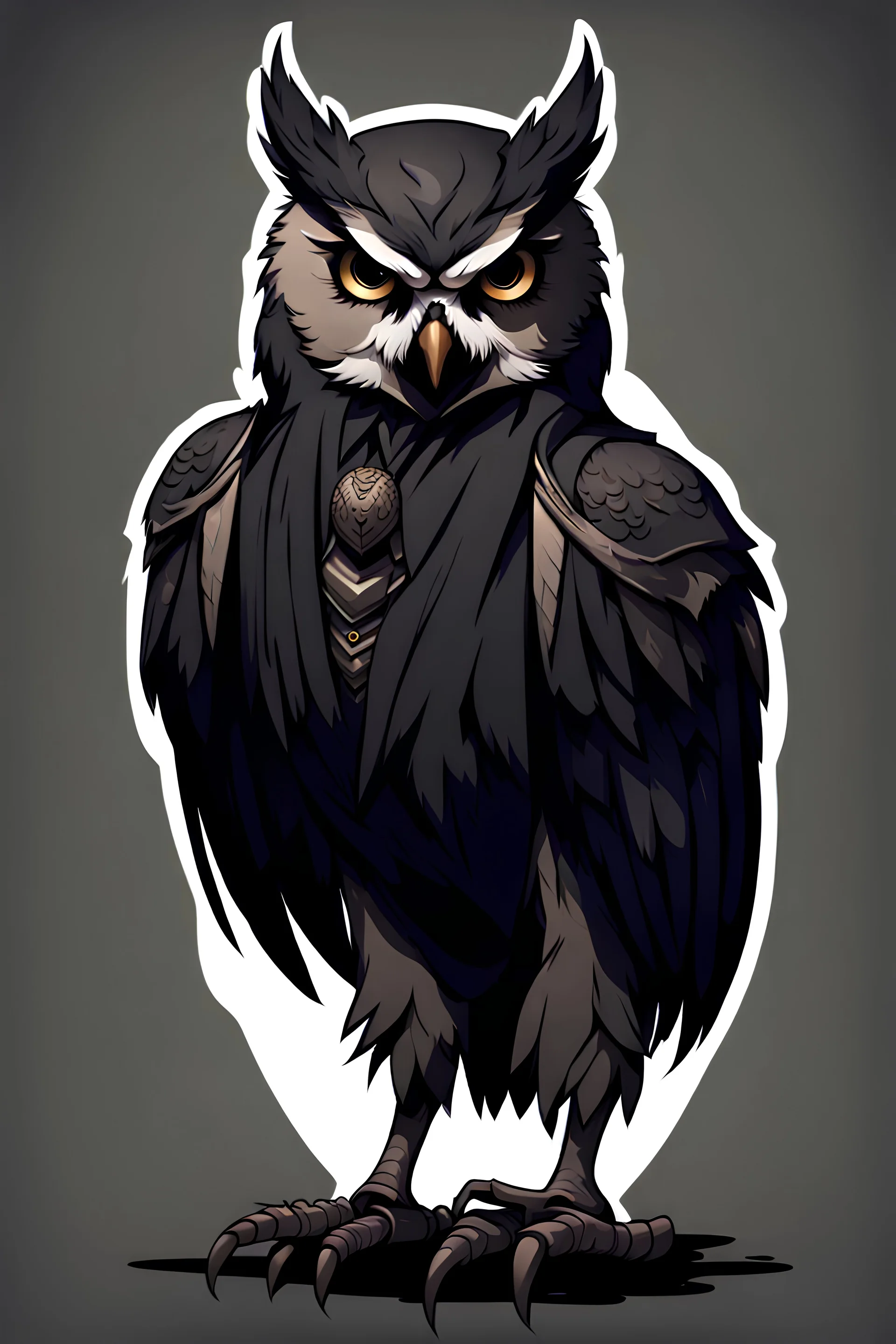 Reference, Semi-Realistic, Anthropomorphic Owl, Male, Gothic Style, Full Body, Dark Colors, Human Body