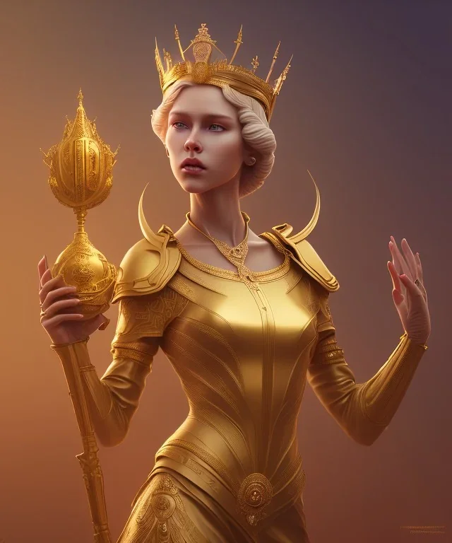 Statue of Queen of photography. Cute blonde woman. Photographer in golden crown. Standing on the street. Big camera in her hand. hyperdetailed, photorealistic, trending on artstation, greg rutkowski, beksinski, kodachrome, lomography, golden hour, bokeh, volumetric light