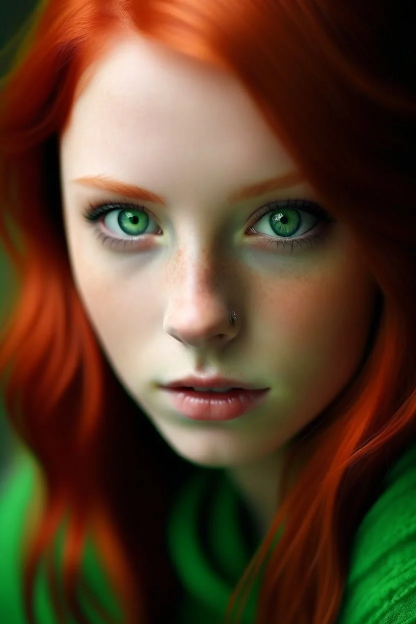 A girl with red hair and green eyes