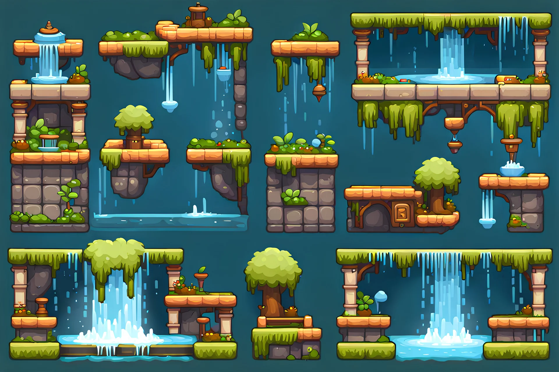 fountain tileset for 2d platformer with perspective view