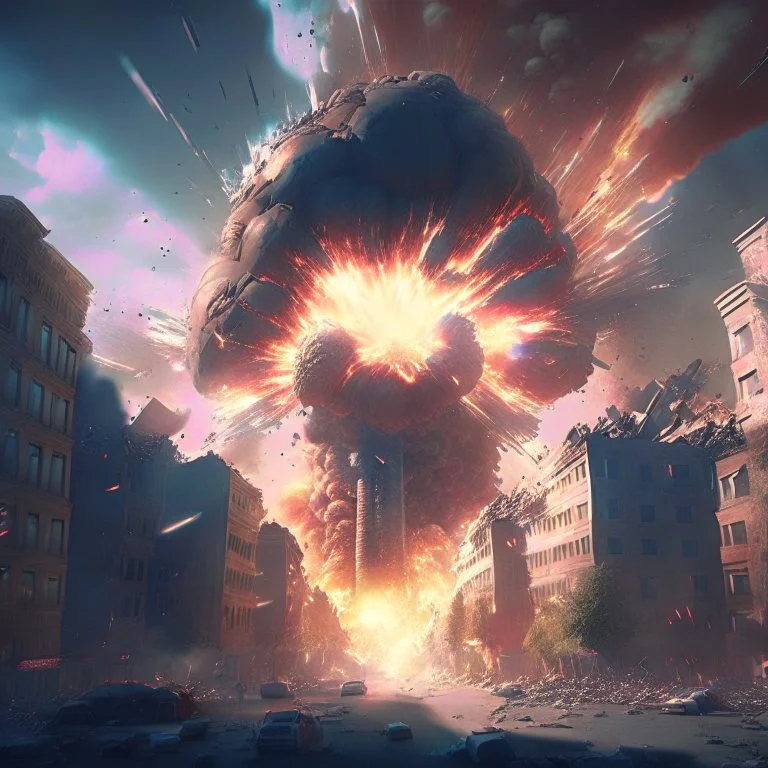 giant magical explosions destroy a city, 8k resolution, photorealistic, ultra detailed