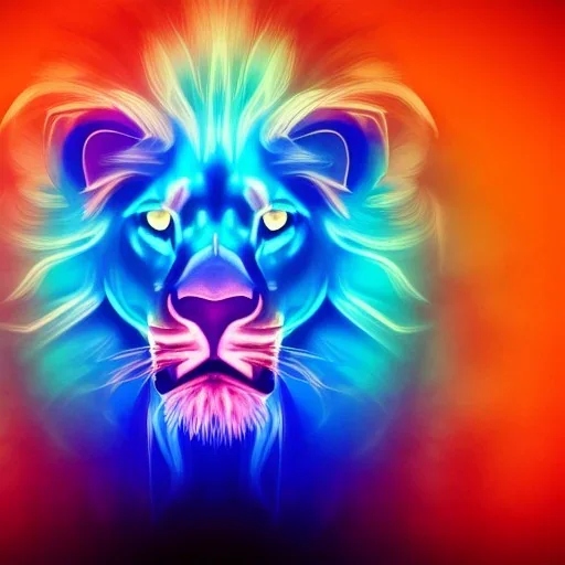 A beautiful portrait of a cyborg lion blue neon color scheme, high key lighting, volumetric light high details psychedelic background