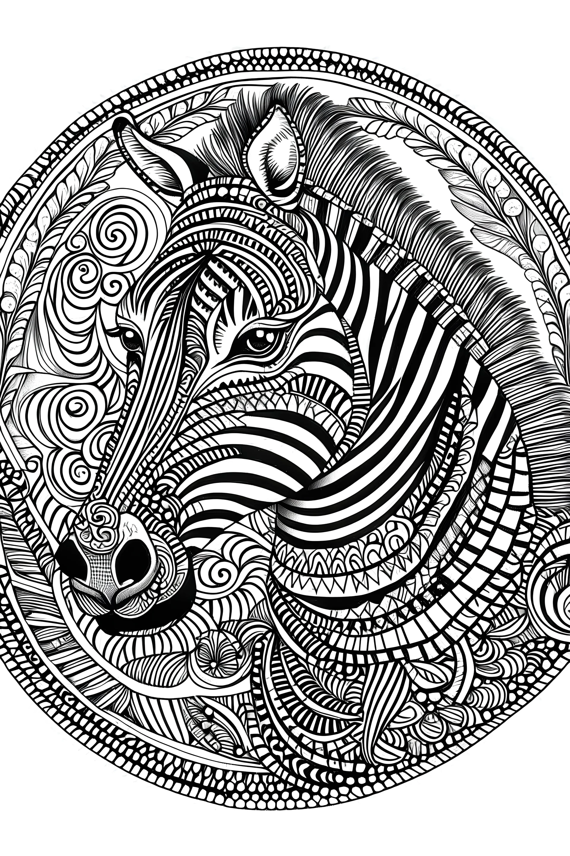 mandala zebre: black and white with white background.
