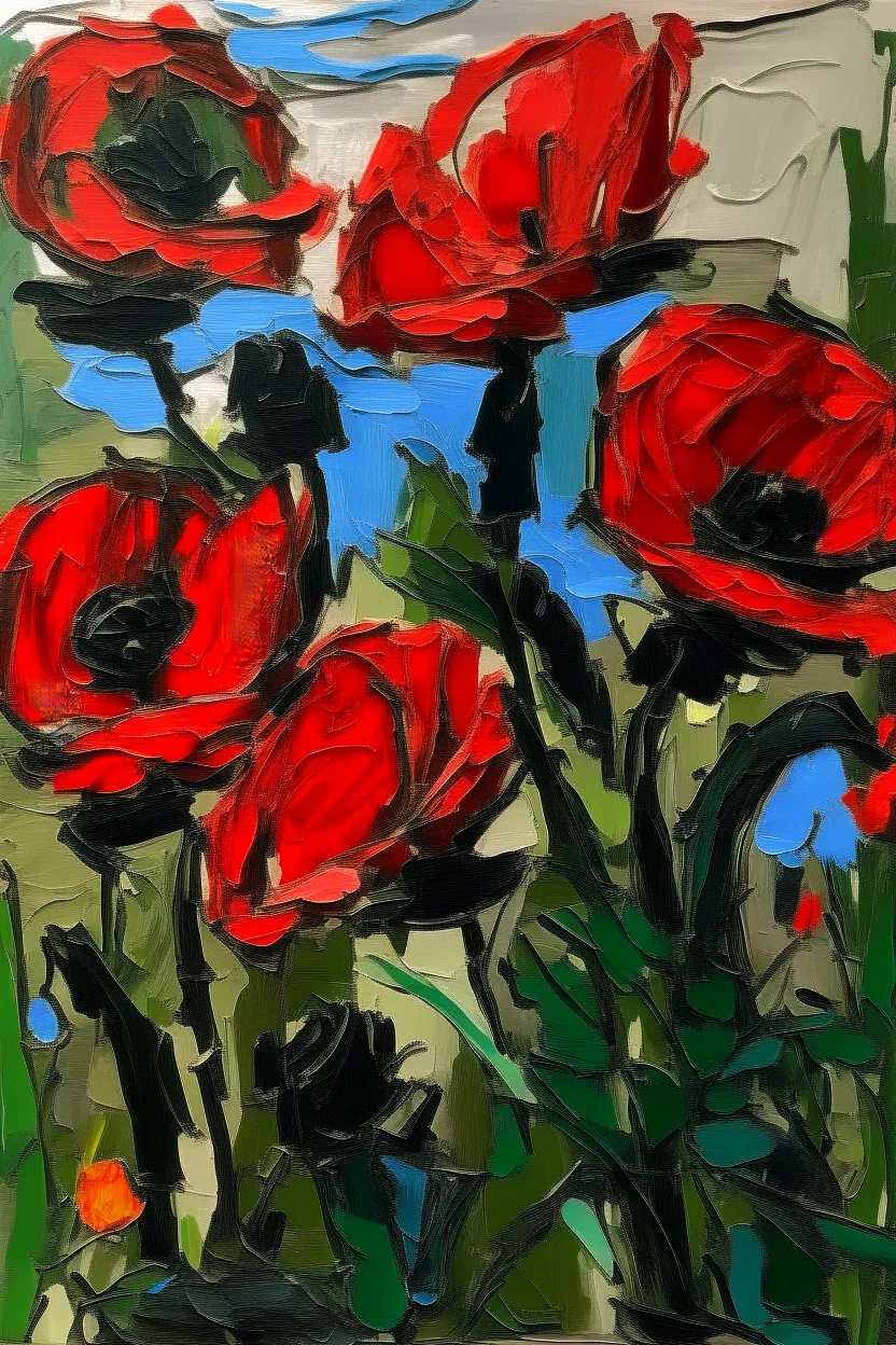 Poppies in the style of frank Auerbach