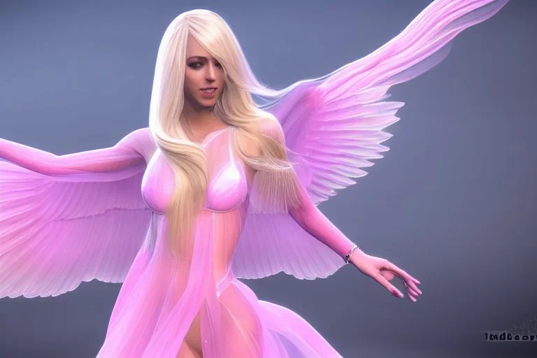 beautiful fairy very etheric, nice smiling, long blond hair, magic glamour pink make up, delicate colors, complete vision of very transparent and big wings, beautiful glamour transparent dress, ultra sharp focus, 8k, unreal engine 5, extremely sharp detail, light effect, soft light atmosphere, smooth, full of details, face in front, complete vision of face and hair and of the body