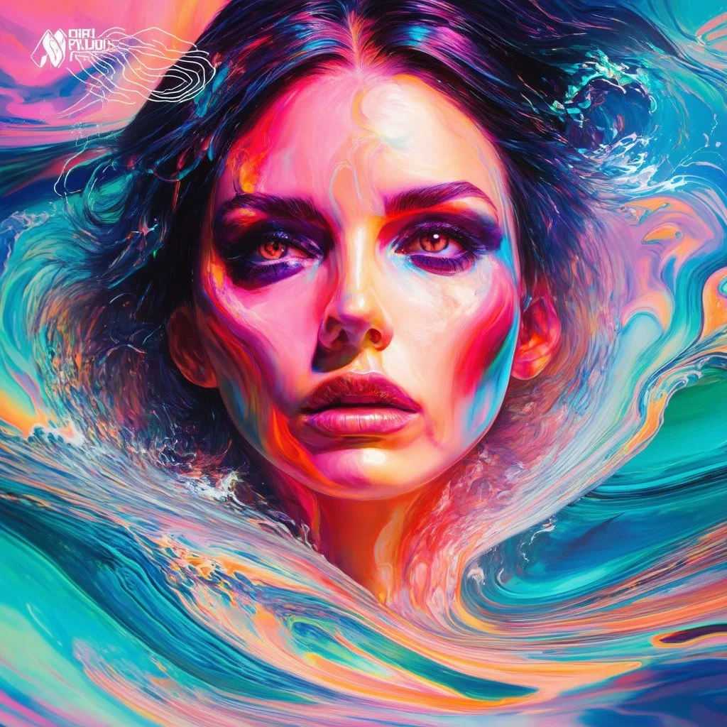 piece of album art with a women fusion with light, abstract style album cover, high level of noise and subtle texture, psychedelic cover, emotional soul, shapes and waves.