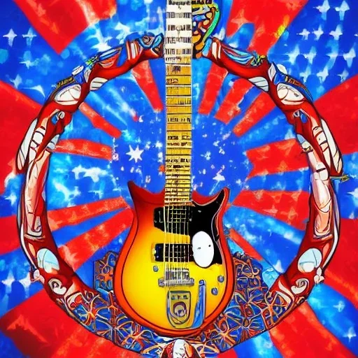 PEACE electric guitar PEACE psychedelic hippie trippy acid LSD PEACE GUITAR peacesign AMERICAN FLAG SUNGLASSES