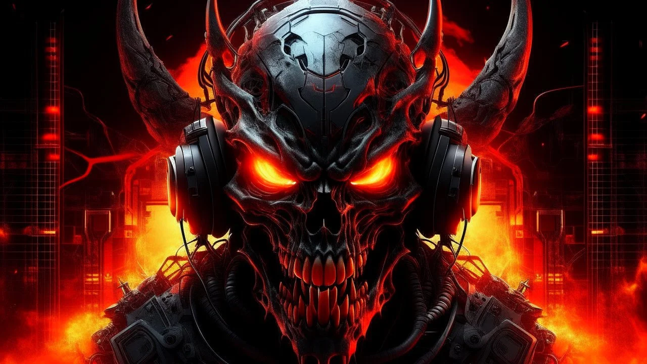 4k full realism full details full details logo demon cyberpunk firestarter hardrock emission radio