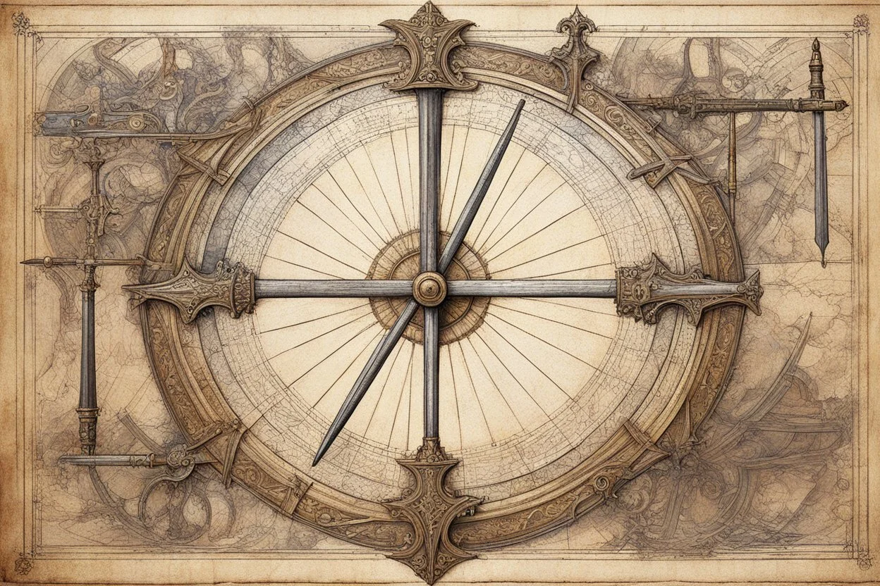 [Codex Atlanticus, Leonardo da Vinci (1478)] Design collection of the epic fantasy weapon with colourful carvings and fine drawings. Engraved drawings (paper, liners, Infinite Painter, Adobe Illustrator + texture) Axes, swords, Katana, Falchion, Claymore, Khopesh, Dao, Xiphos, Cutlass, Estoc, Ulfberht, Jian, Tulwar, Sabre, Kris, Makaira, Spatha, Gladius