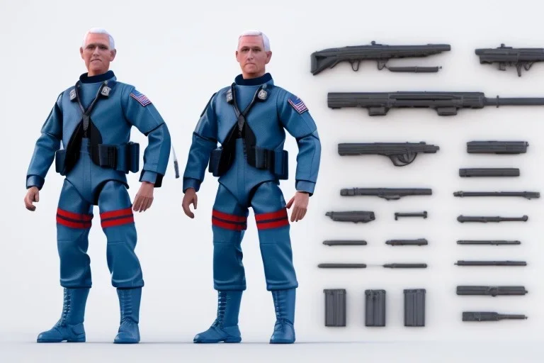 Mike Pence as G.I. Joe Doll toy with a gun blue space force commander