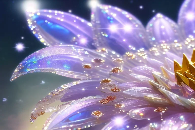 one big crystal subtle flower in a galactic ambiance, transparent petals, delicate colors, in the foreground, with a very little beautiful fairy, full of details, smooth, bright sunshine，soft light atmosphere, light effect，vaporwave colorful, concept art, smooth, extremely sharp detail, finely tuned detail, ultra high definition, 8 k, unreal engine 5, ultra sharp focus