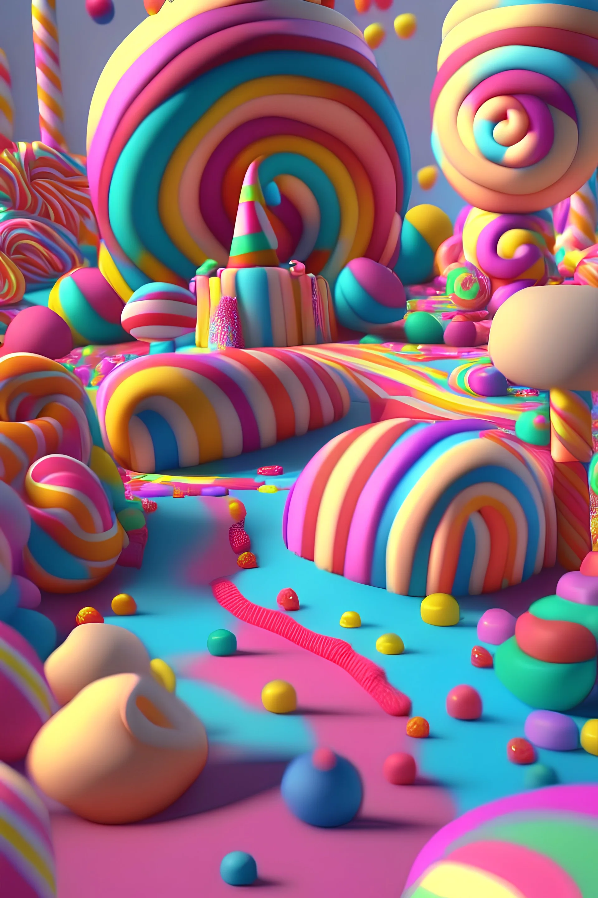 candy land, colorful, render in 3d realism, full details 8k.