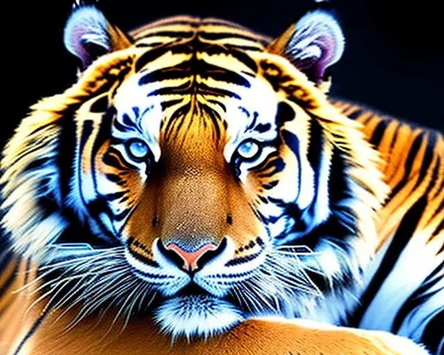 a detailed illustration of a japanese Tiger with a glowing sparkly body, luminescent body, realistic, soft and smooth glowing body, macro lens, sharp focus, meticulously detailed, soft studio lighting, smooth blurred gradient background, 64k