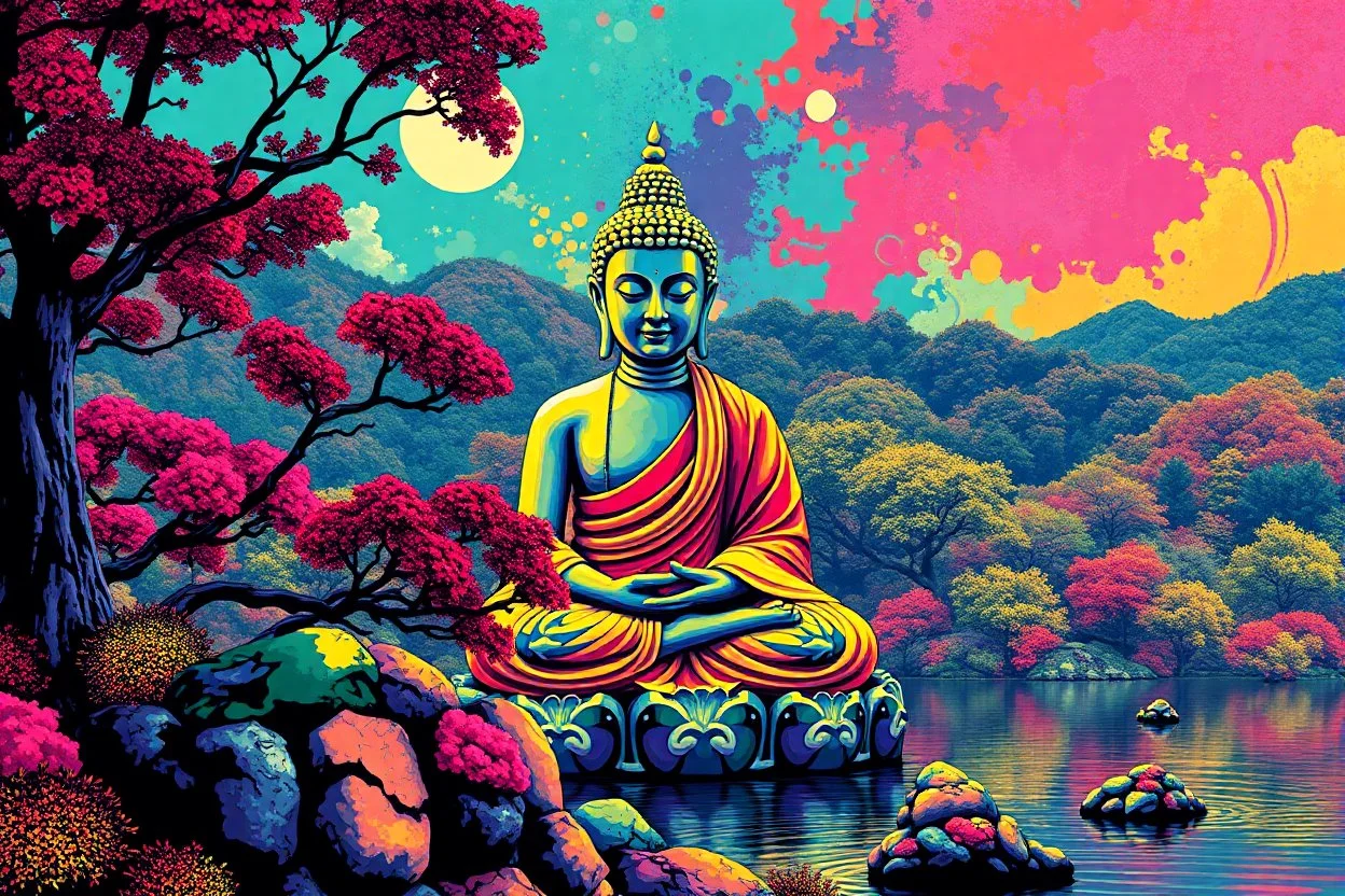 pop art pixels 1000 images budha in the style of monet