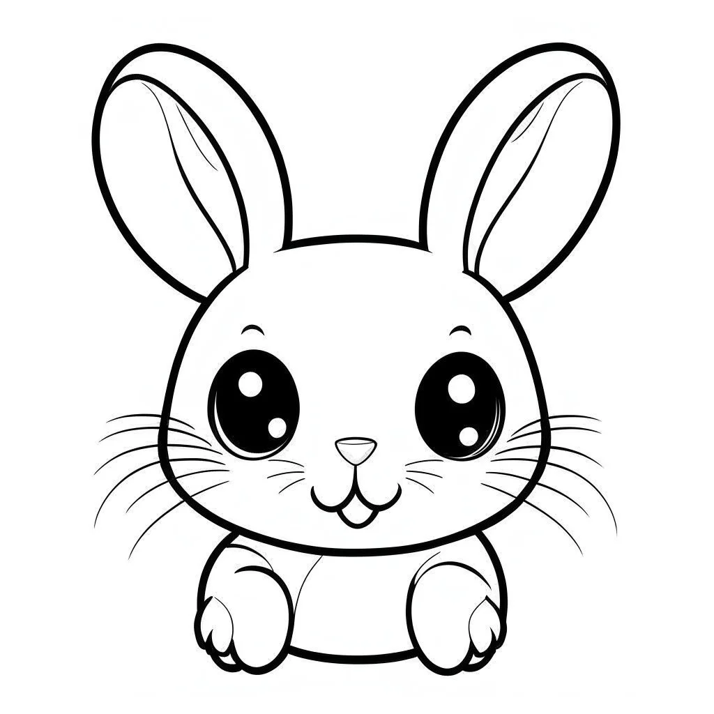 create a 2d black outline, "scary kawaii plush rabbit with buttons for eyes coloring book for kids", coloring page, low details design, black contour, coloring page design, simple background, colorful , card style, coloring page for kids, white background, sketch style,