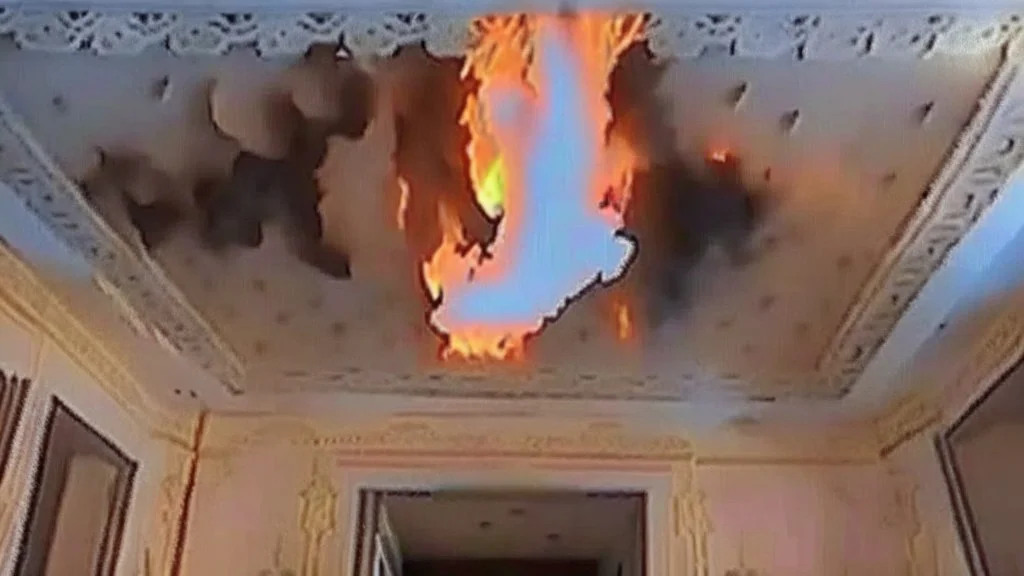 russian man burns ceiling in indian hotel