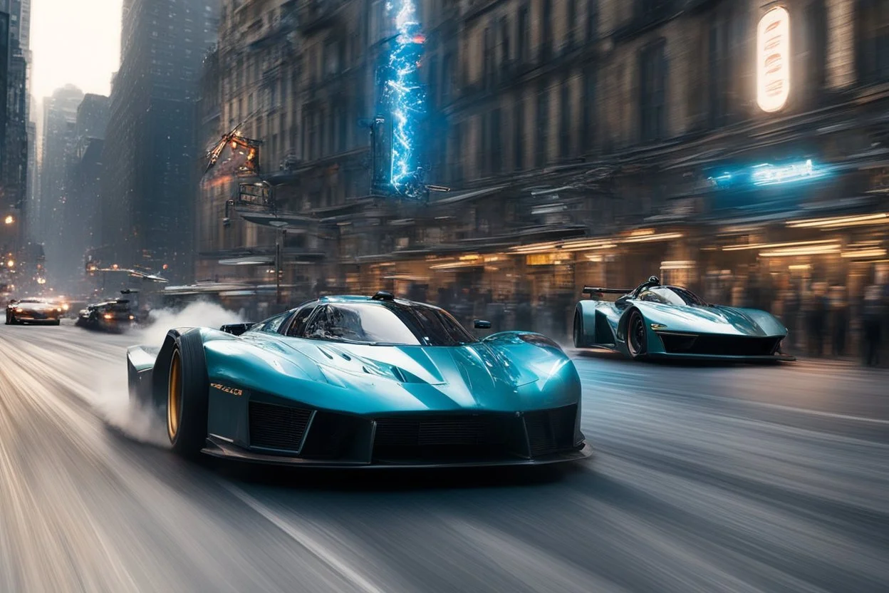 [very impressive high res masterpiece in Kodak Eastman 5247, scene by László Krasznahorkai] What happens when you swap engines from electric motors to Backshift Fusion (kind of like advanced version of a nuclear reactor). New York Street Racing in 2101