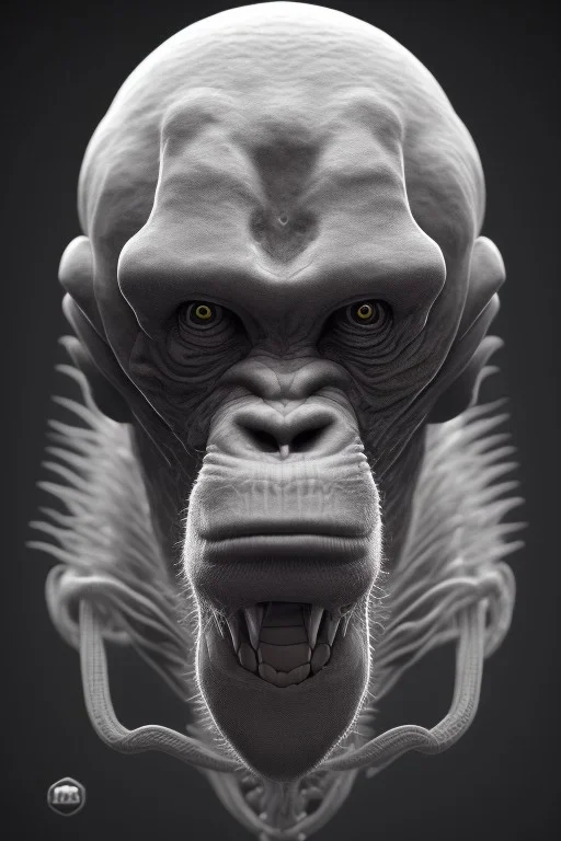 ape alien, head,8 eyes, evil, 8k, with hairs, finely detailed, photo realistic, HR Giger style