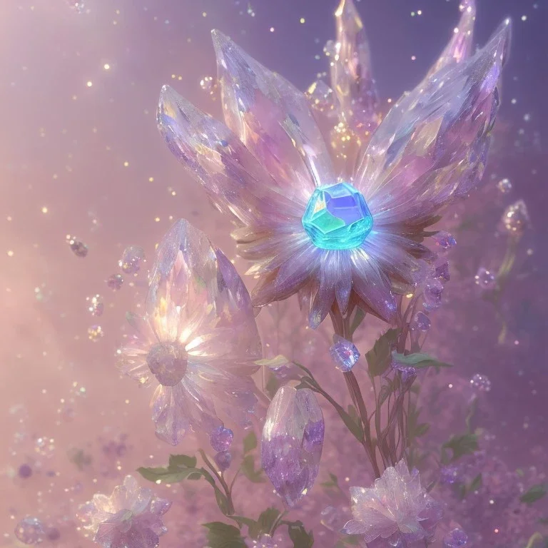 one big crystal subtle flower in a galactic ambiance with a beautiful fairy, transparent petals, delicate colors, in the foreground, full of details, smooth，soft light atmosphere, light effect，vaporwave colorful, concept art, smooth, extremely sharp detail, finely tuned detail, ultra high definition, 8 k, unreal engine 5, ultra sharp focus