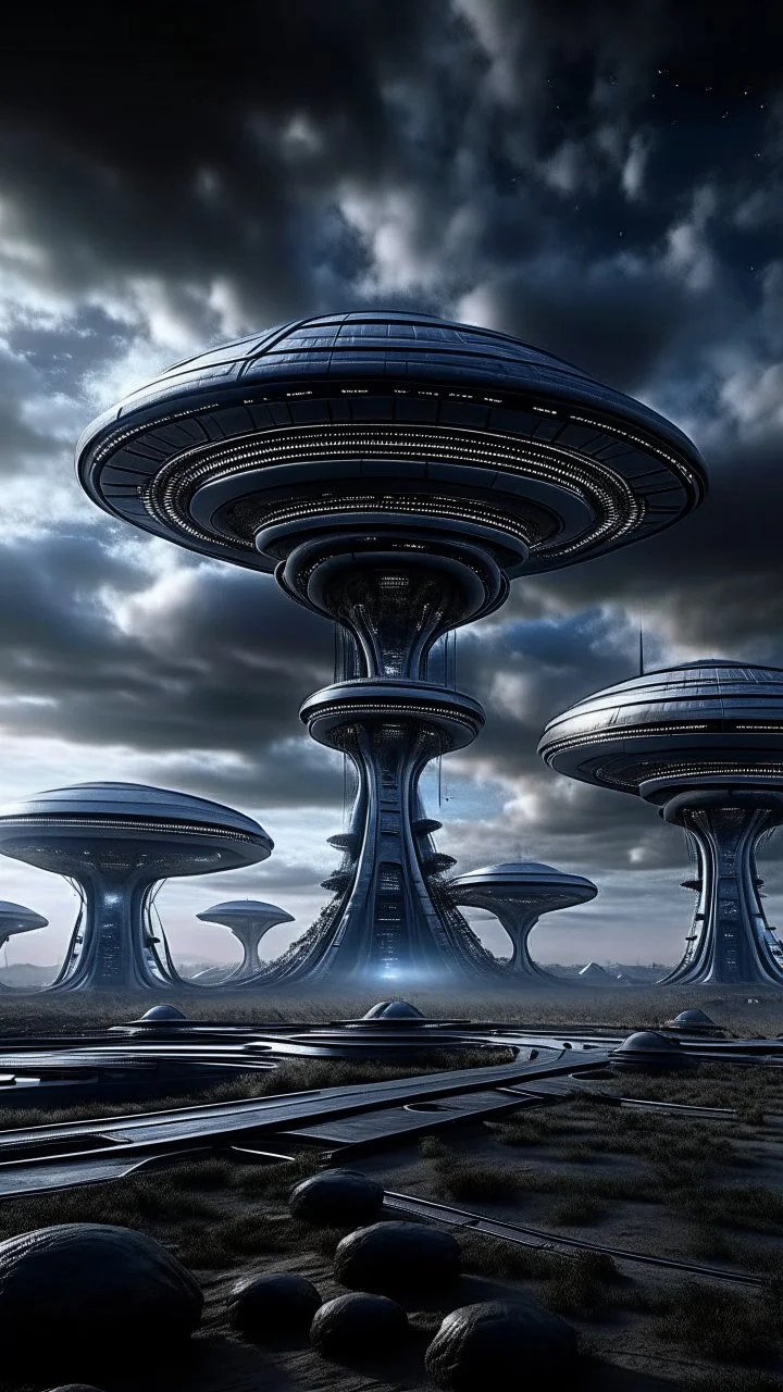 futuristic base of aliens in the sky