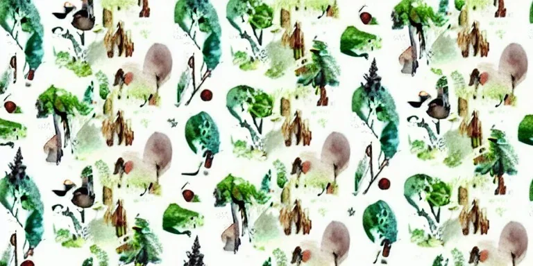 exquisite whimsical woodland watercolor, delicate woodland, cute, adorable, repeating pattern