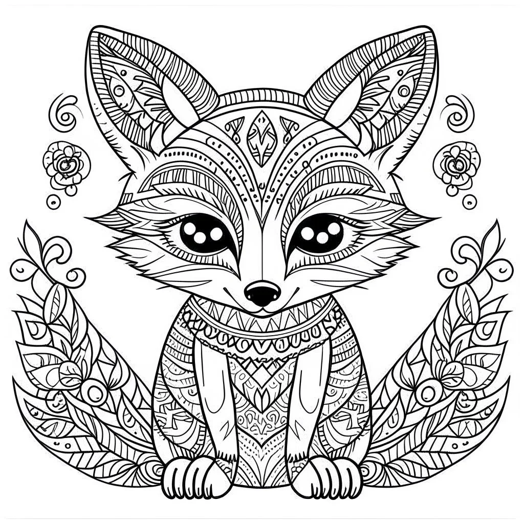 mandala baby fox, happy, cute animals, full view, realistic, coloring page, only draw lines, coloring book, clean line art, –no sketch, color, –ar 3:4, white background, minimalistic black lines, minimal black color, low level black colors, coloring page, avoid thick black colors, thin black line art, avoid colors, perfect shape, perfect clear lines,