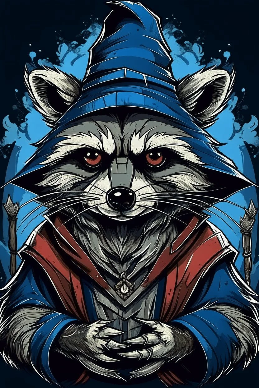 evil, Raccoon wizard, in anime portrait art style