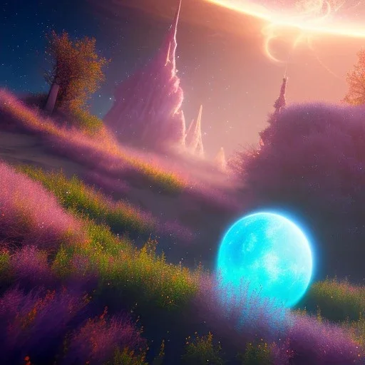 beautiful cosmic transparent landscape very etheric and cosmic, delicate colors, ultra sharp focus, 8k, unreal engine 5, extremely sharp detail, light effect, soft light atmosphere, smooth, full of details