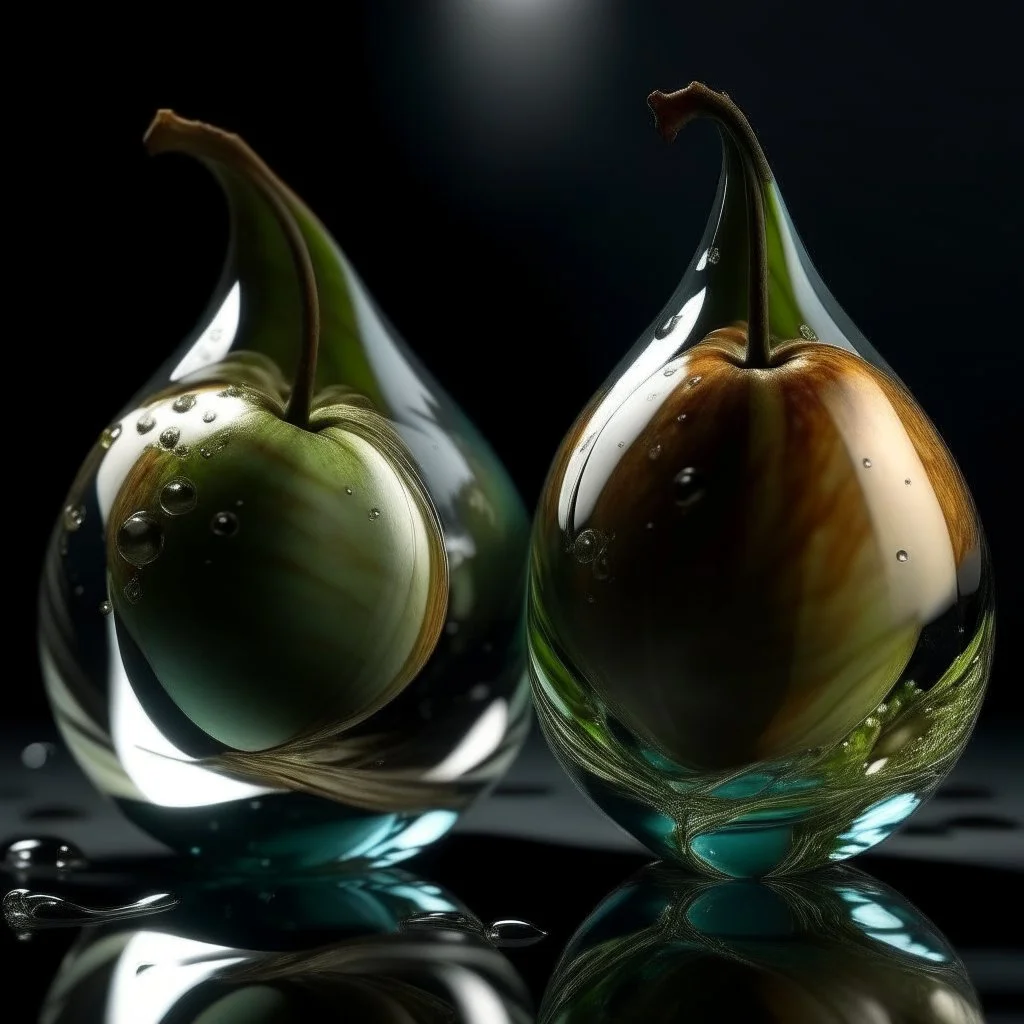 Beautiful double image by blending a windy sea and glass pears. The sea should serve as the primary background, skillfully incorporating its details into shiny glass pears, sharp focus, double exposure, shiny glass apple, (pear transparent glass shape) (sea inside) lifeless, dead, glass apple, earthy colors, decadence, complex design, ultra-realistic, high-definition, highly detailed, dark softbox image, ray tracing, cinematic, HDR, realistic (double exposure: 1.1)