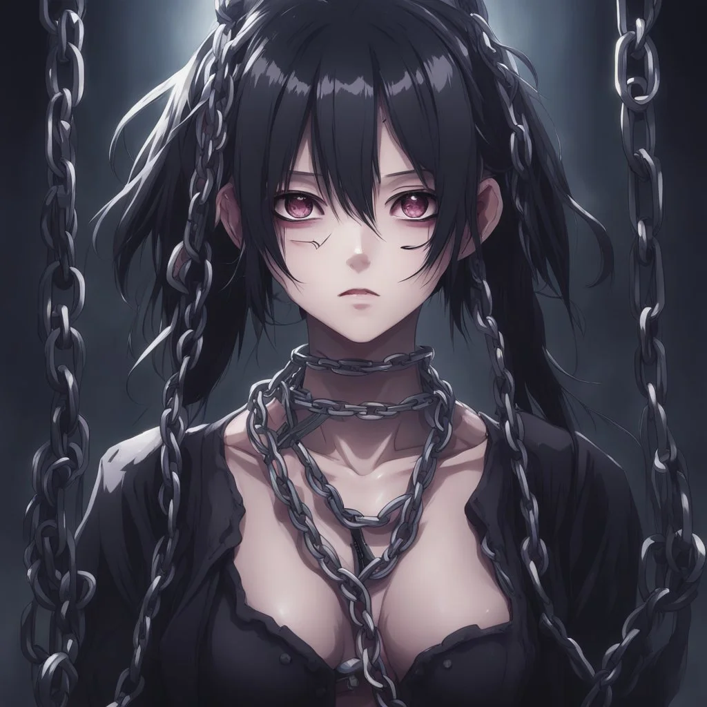 dark anime girl with a chains