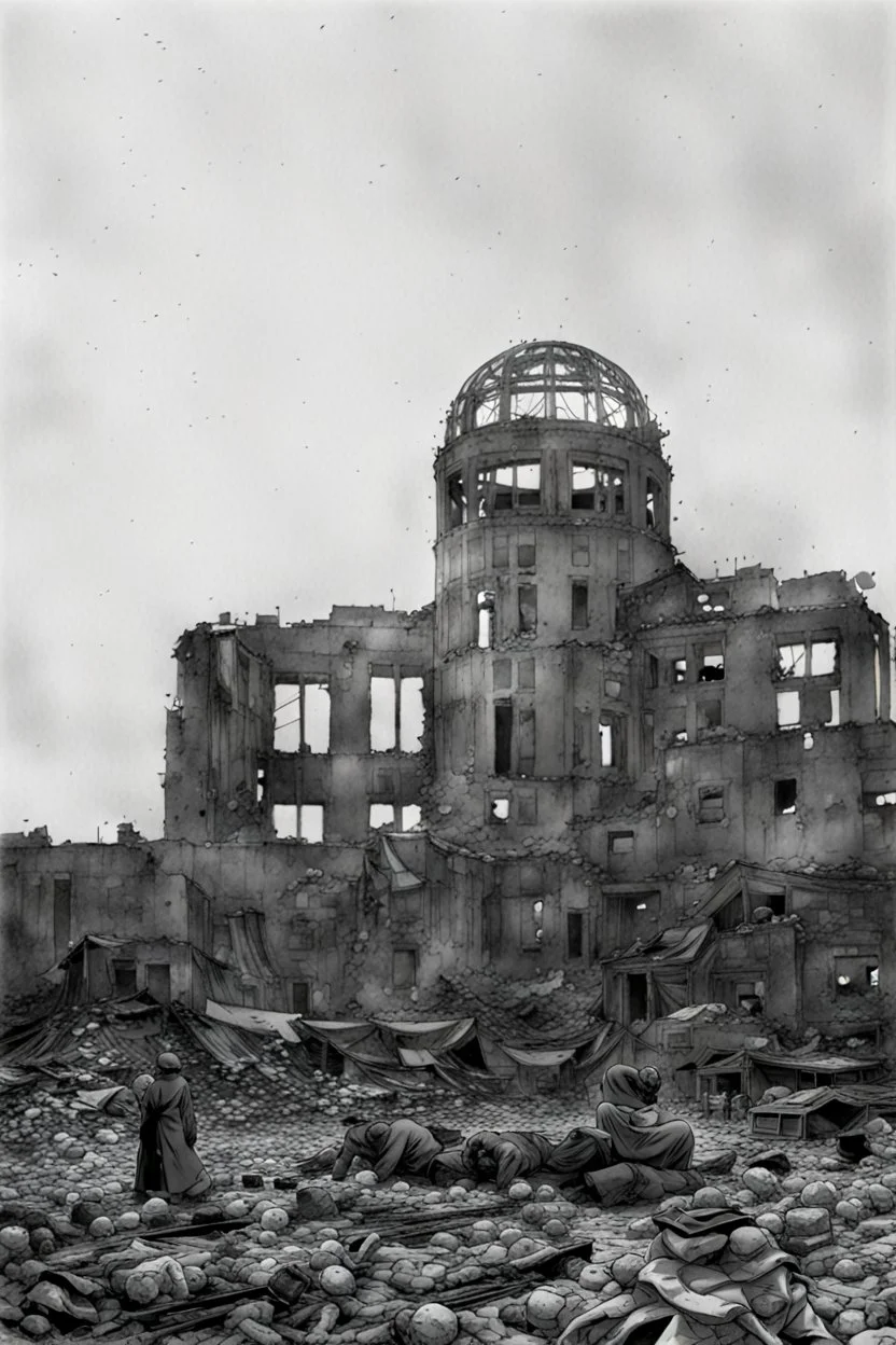 hiroshima dome, manga page, greyscale